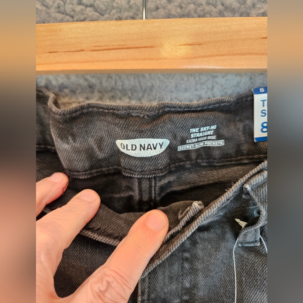 Old Navy Sky-Hi Straight Raw Hem Denim Jeans Sz 8 Distressed Secret Slim Pockets - Picture 6 of 11